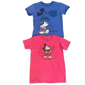 Lot of 2 Disney Store Mickey Mouse Tee T-Shirt Boys Red Blue Size Large 10-12